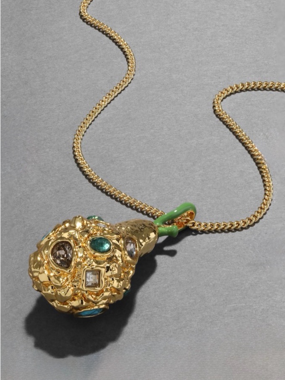 NEW Alexis Bittar Brut Gold Jewel Studded Pear Pendant Necklace JL29 - Picture 4 of 7